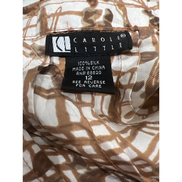 Vintage Carole Little Brown & White Abstract Print Silk Midi Skirt With Side Tie - Picture 6 of 8